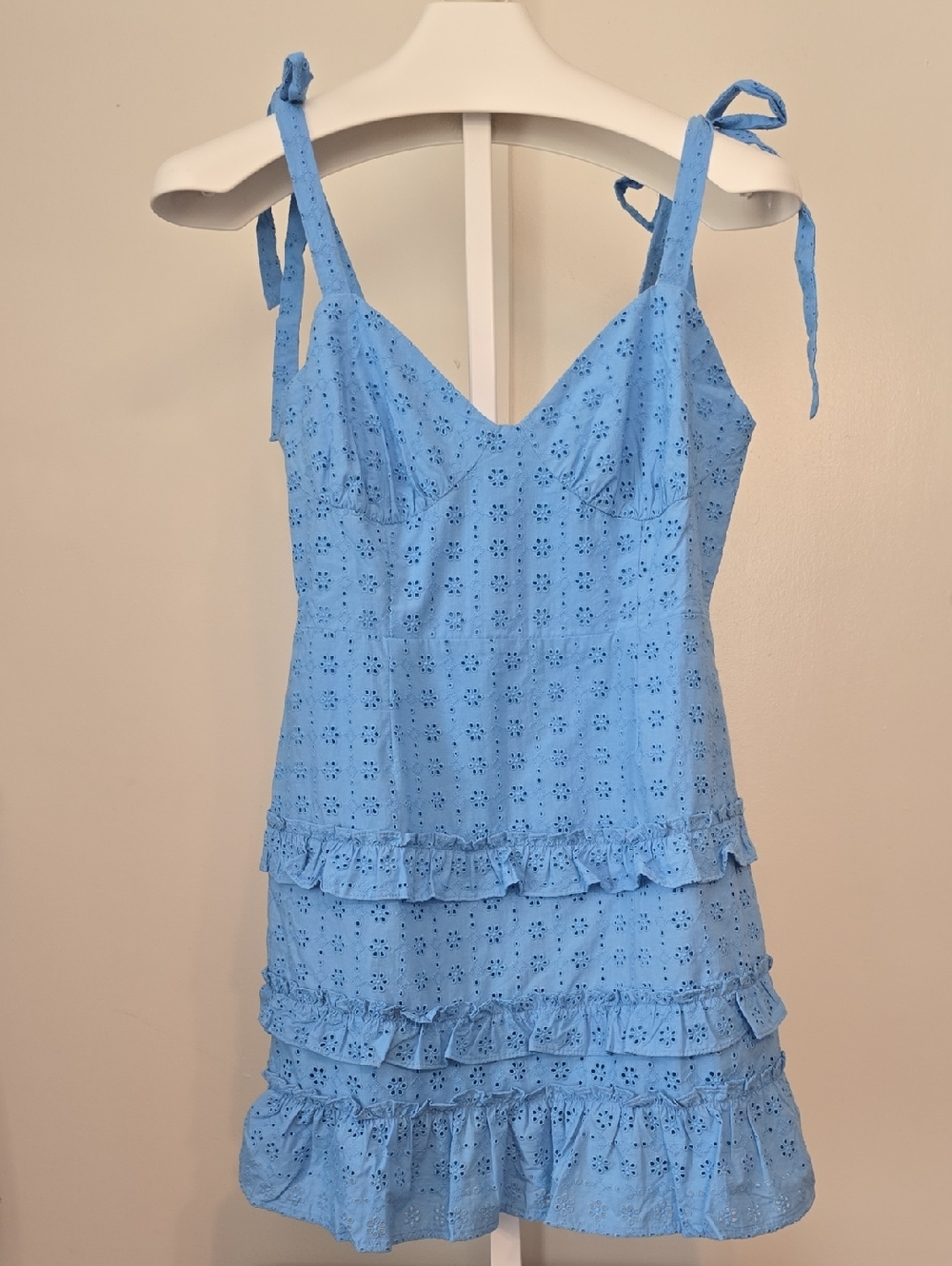 Lost + Wander Ocean-Blue Eyelet Ruffle Dress